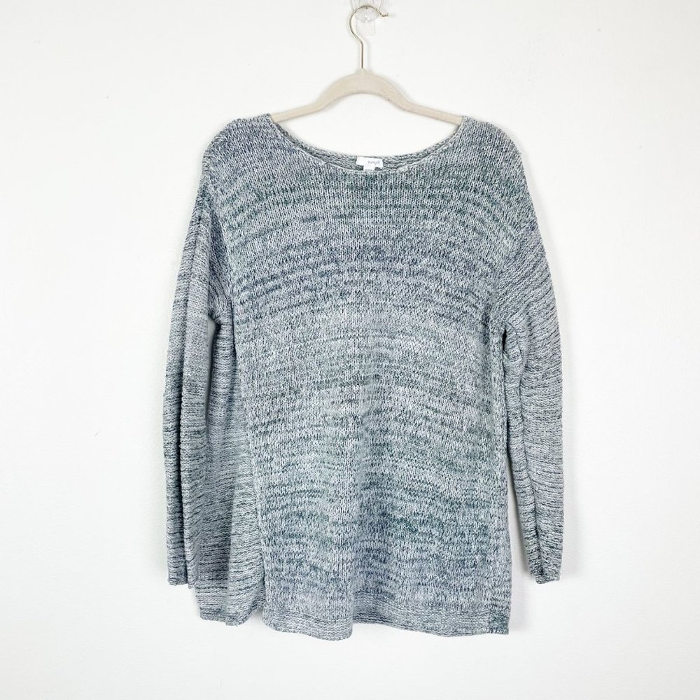 Pure J. Jill Women's L Gray and Blue Knit Relaxed‎ Fit Knit Swing Sweater